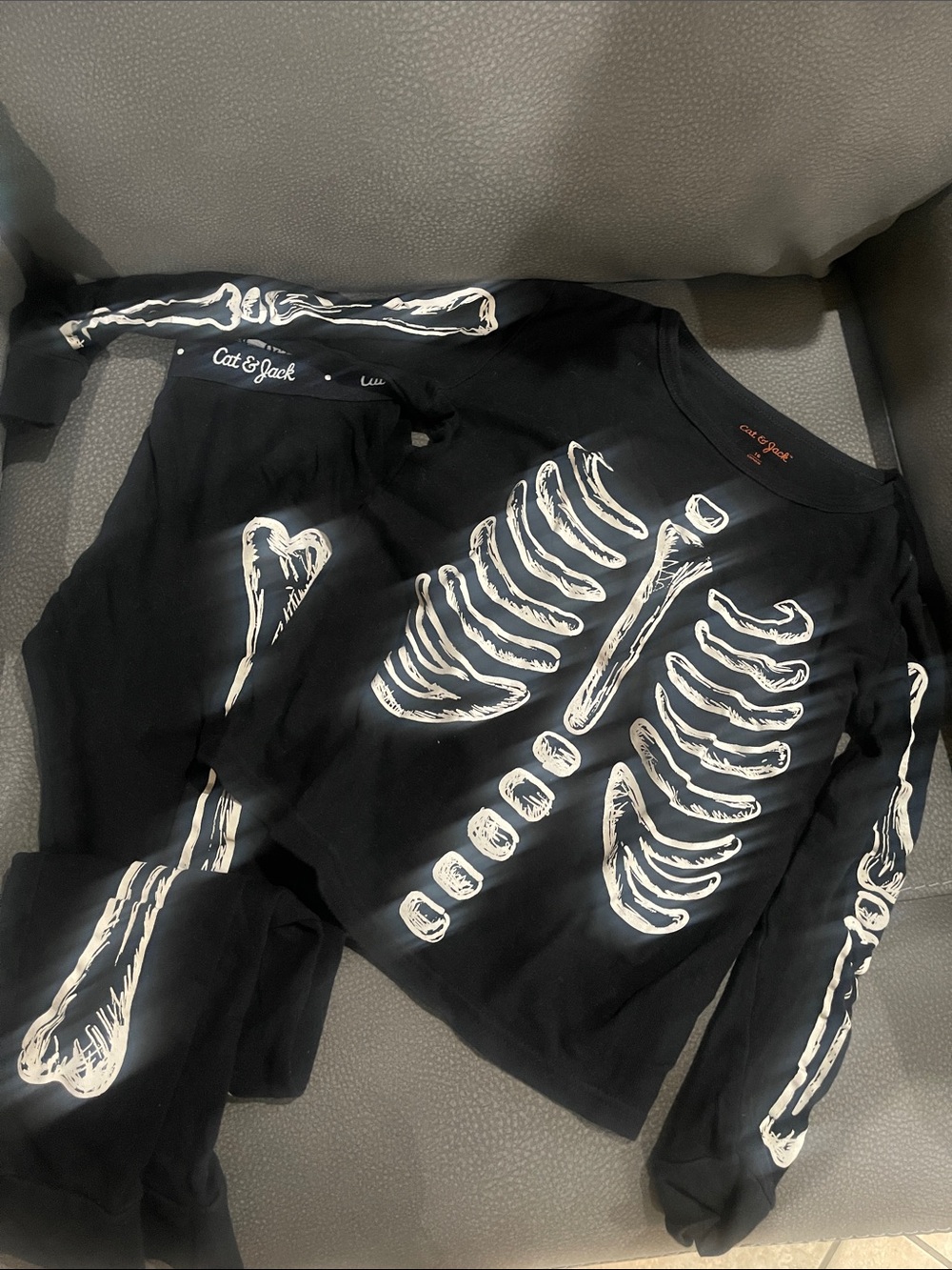 Cat & Jack Black Skeleton Pajama Set with White Bone Print